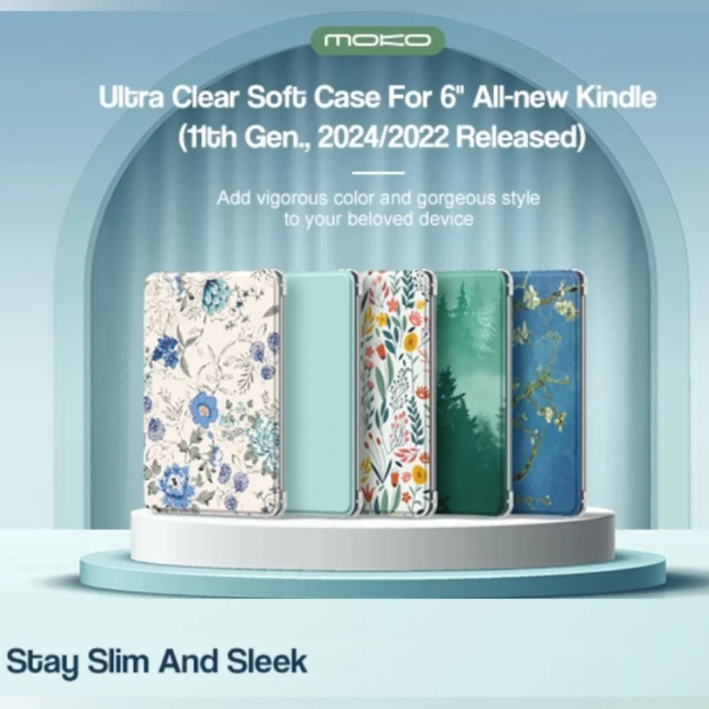 MoKo Case for Kindle White Blue Floral